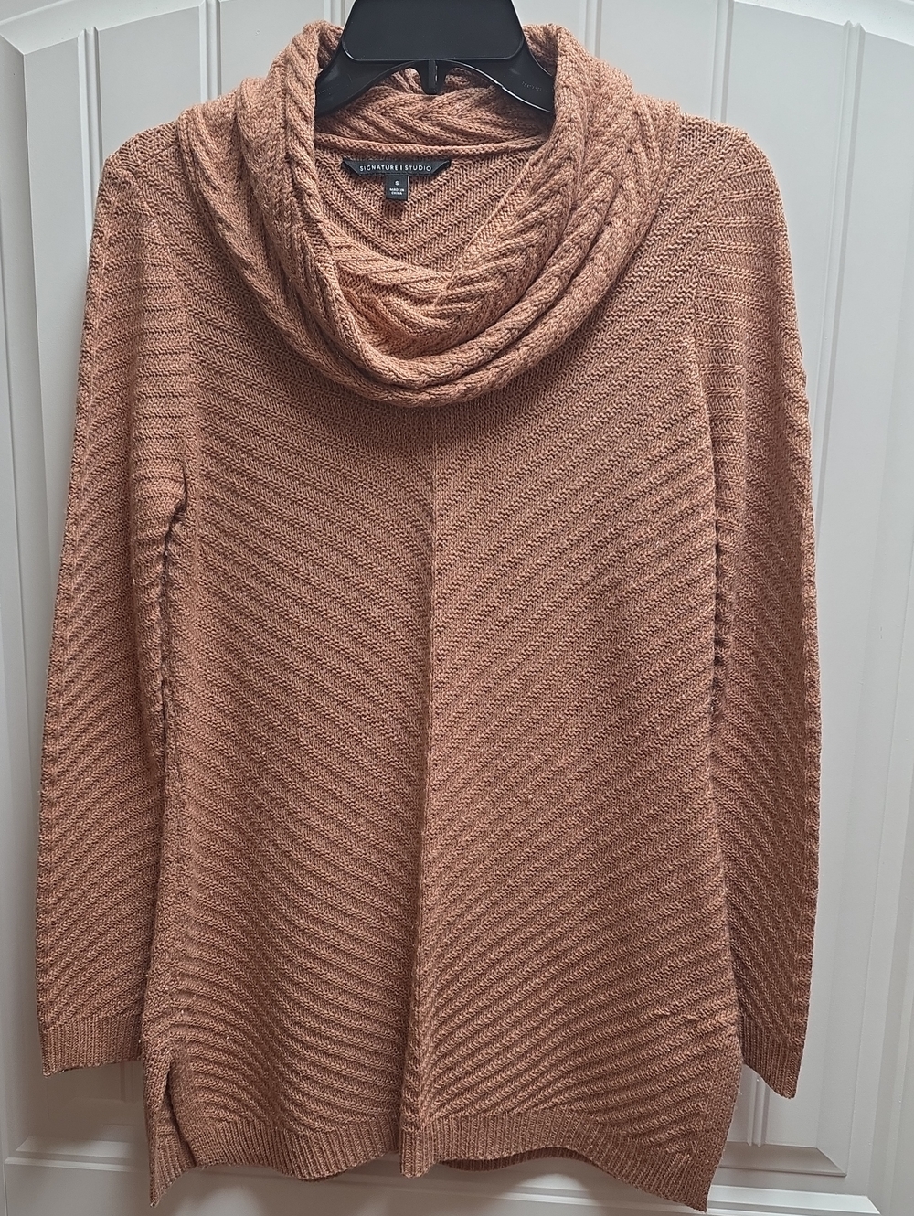 Signature Studio LOFT Cable Detail Cowl Tunic Sweater - Dusty Rose Size S